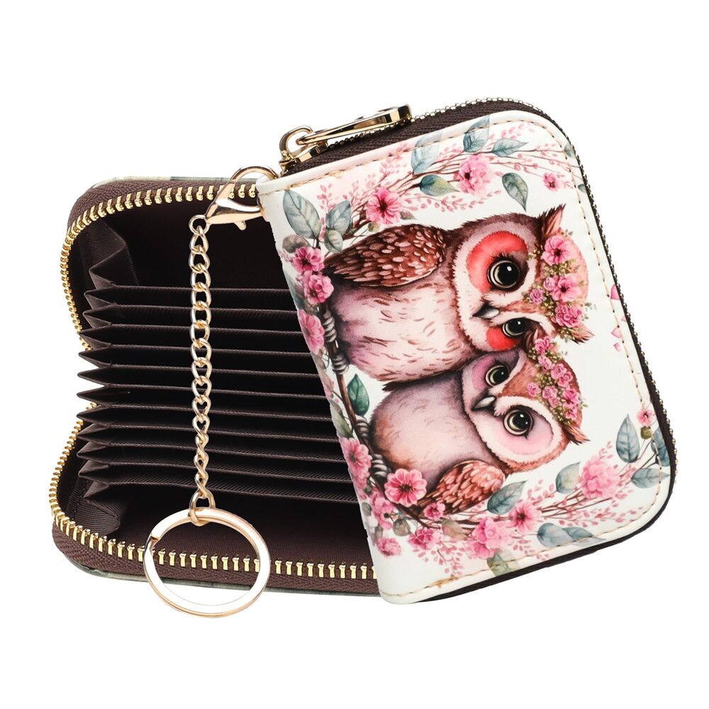 7723 RFID Credit Card Holder Wallets Leather Zipper Card Case Keychain